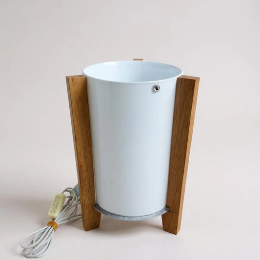 Vintage 90s Ikea Glass and Wood Rocket Style Table Lamp