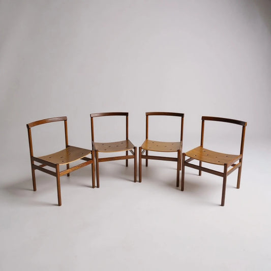 Set of 4 Mid Century Modern Elliott of Newbury Teak Brutalist Dining Chairs