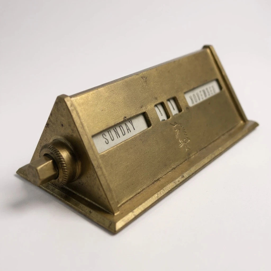 Vintage Brass Perpetual Desk Calendar – Mid-Century Industrial Office Accessory