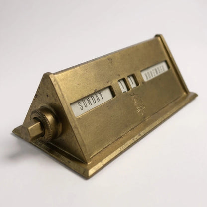 Vintage Brass Perpetual Desk Calendar – Mid-Century Industrial Office Accessory