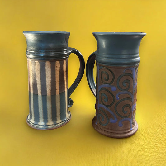 Mid century pair of blue tankard vases