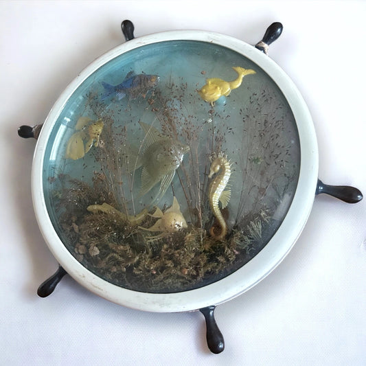 Mid Century Ships Wheel Ocean Fish Scene Terrarium