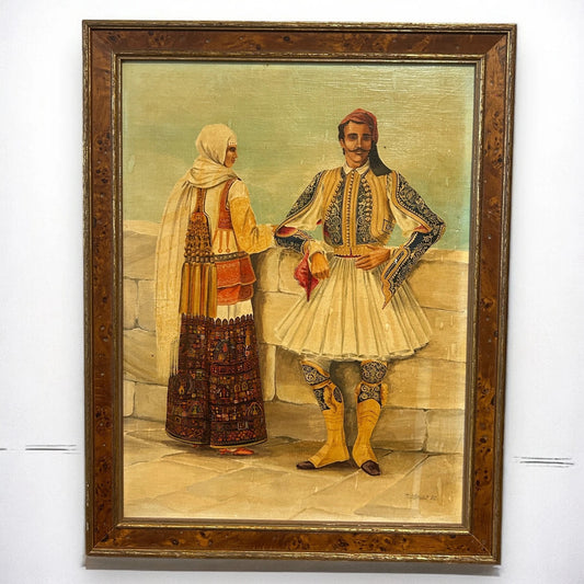 Vintage 1980s Greek Orthodox Scene Oil Painting