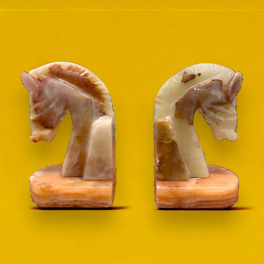 Mid century Onyx marble horse book ends