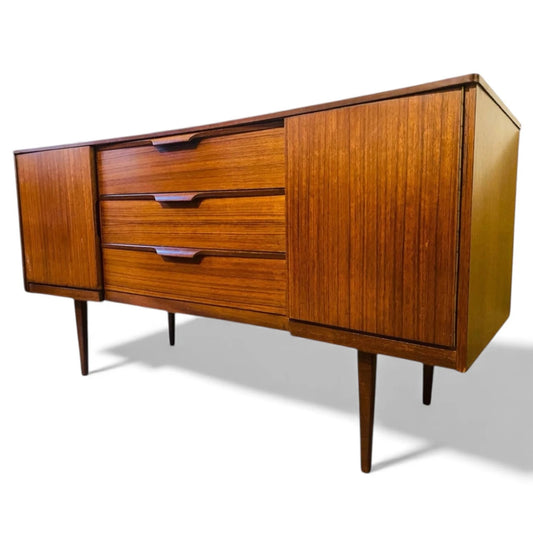 Mid Century Teak Sideboard | Vintage Compact Cabinet With Sculpted Handles