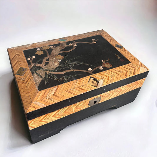 Vintage 1960s Japanese Laquer and Abalone Shell Jewellery Box