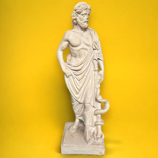 Vintage Art Sculpture Alabaster Statue Greek God of Medicine Asclepius Figure