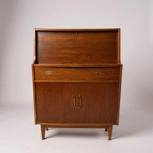 Mid Century Modern Jentique Teak Writing Desk Bureau Cabinet