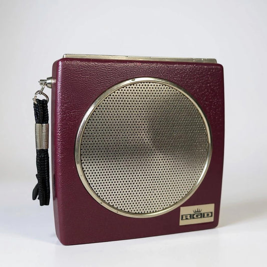 Vintage RGD Burgundy Portable Transistor Radio – 1960s Mid Century Modern Style