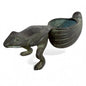 Bronze Frog Sculpture with Shell Bowl – Patinated Iron Frog Ornament