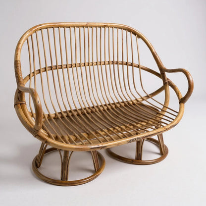 Vintage Rattan Loveseat Sofa – Mid Century Boho Wicker 2 Seater