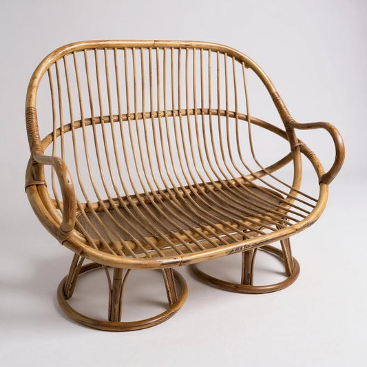 Vintage Rattan Loveseat Sofa – Mid Century Boho Wicker 2 Seater