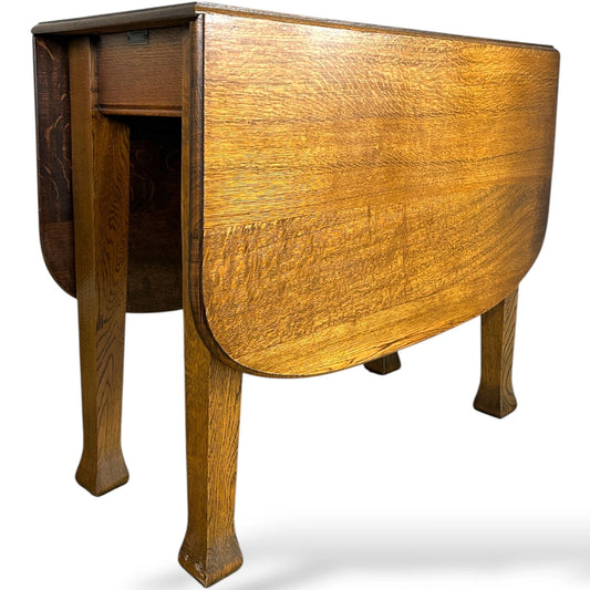 1920s Solid Oak “Gateless” Drop-Leaf Dining Table