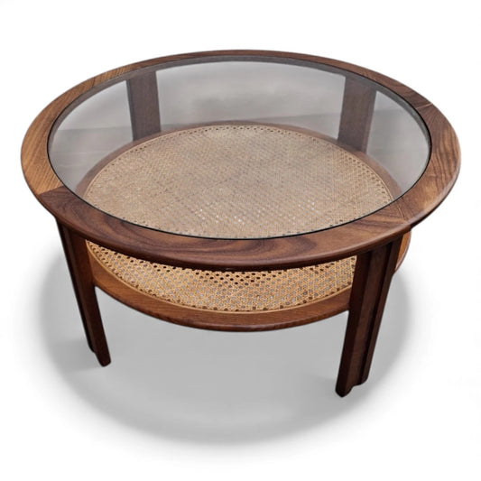 Mid-Century Coffee Table | Round Teak Cane Glass | G Plan Fresco Vintage