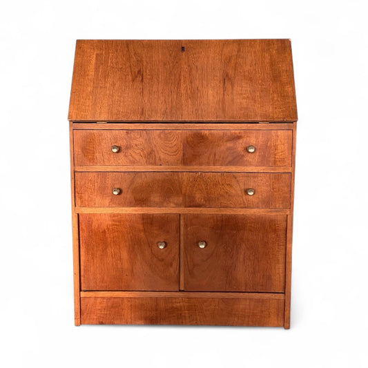 Vintage Mid-Century Oak Slimline Bureau – Compact Writing Desk