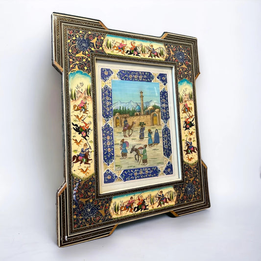 Vintage 1950s Persian Khatam Watercolour Painting