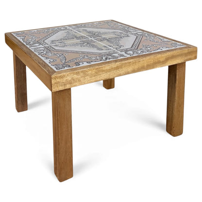 Tiger Oak Side Table – Mid Century Rustic End Table with French Tile