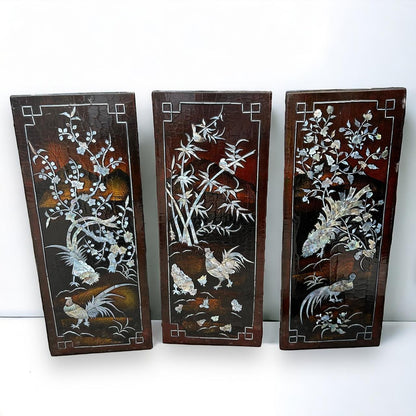 Antique Set of 3 Mother of Pearl Iridescent Wall Panels