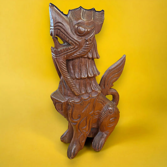 Vintage 1960s Carved Wood Chinese Foo Dog Statue