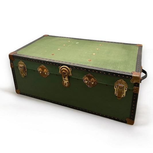Mid Century green steamer costume trunk chest