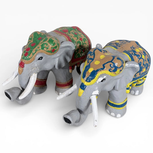 Vintage Elephant Sculptures – Hand Painted Decorative Elephant Pair With Intricate Details