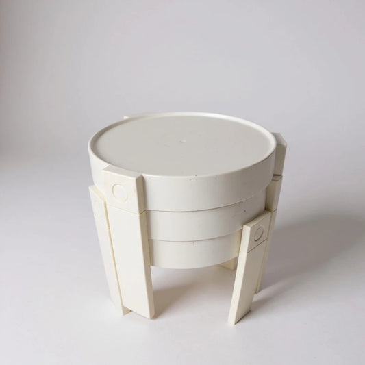 Vintage 1970s Dutch Space Age Stacking Tables – White Modular Plastic Side Tables