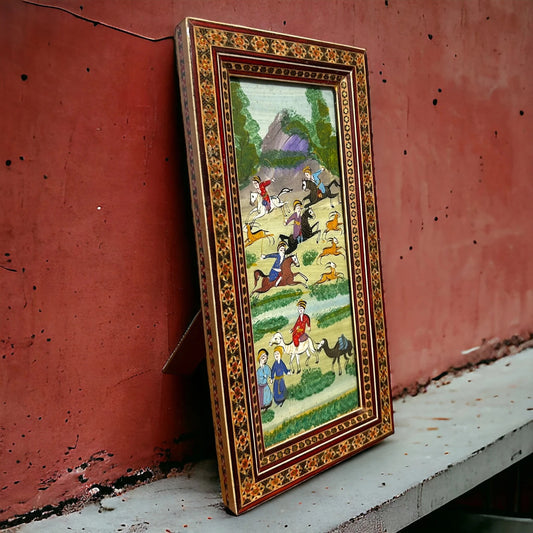 Vintage 1960s Persian Khatam Watercolour Framed Painting