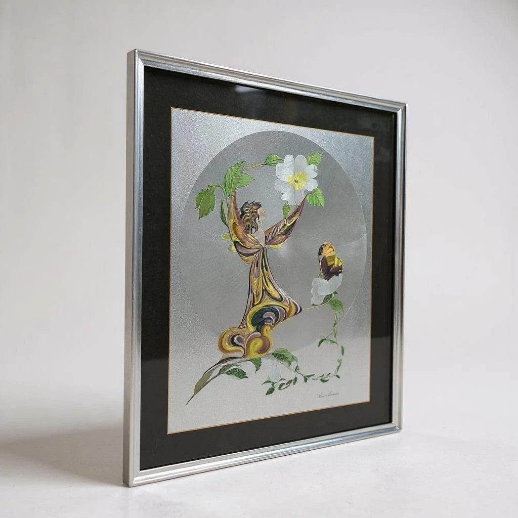 Mid Century Modern Michelle Emblem Poppy Fairy Foil Art Painting