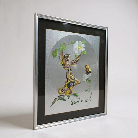 Mid Century Modern Michelle Emblem Poppy Fairy Foil Art Painting