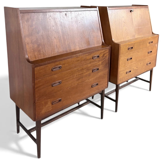 Mid Century Teak Bureau | Danish Vintage Secretary Desk With Drop-Down Writing Surface