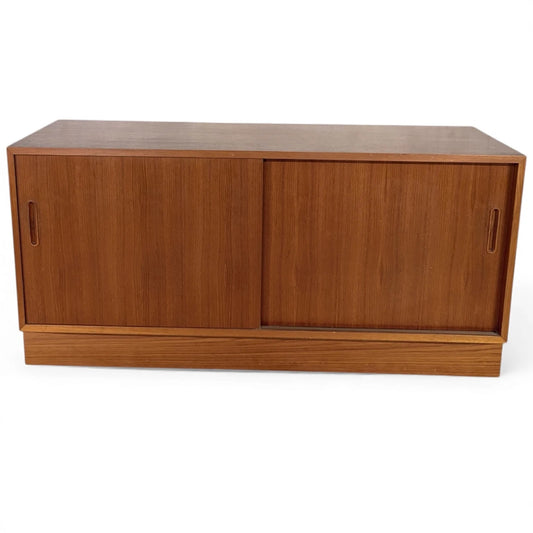 Danish Teak Sideboard – Mid Century Low Cabinet with Sliding Door Storage
