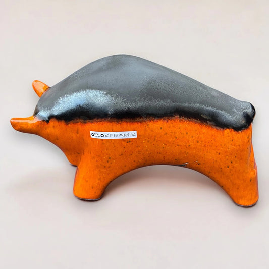 Mid Century Otto Keramik West German Lava Bull Sculpture