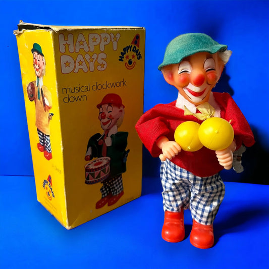 Vintage 1960s Musical Wind up Clown Toy