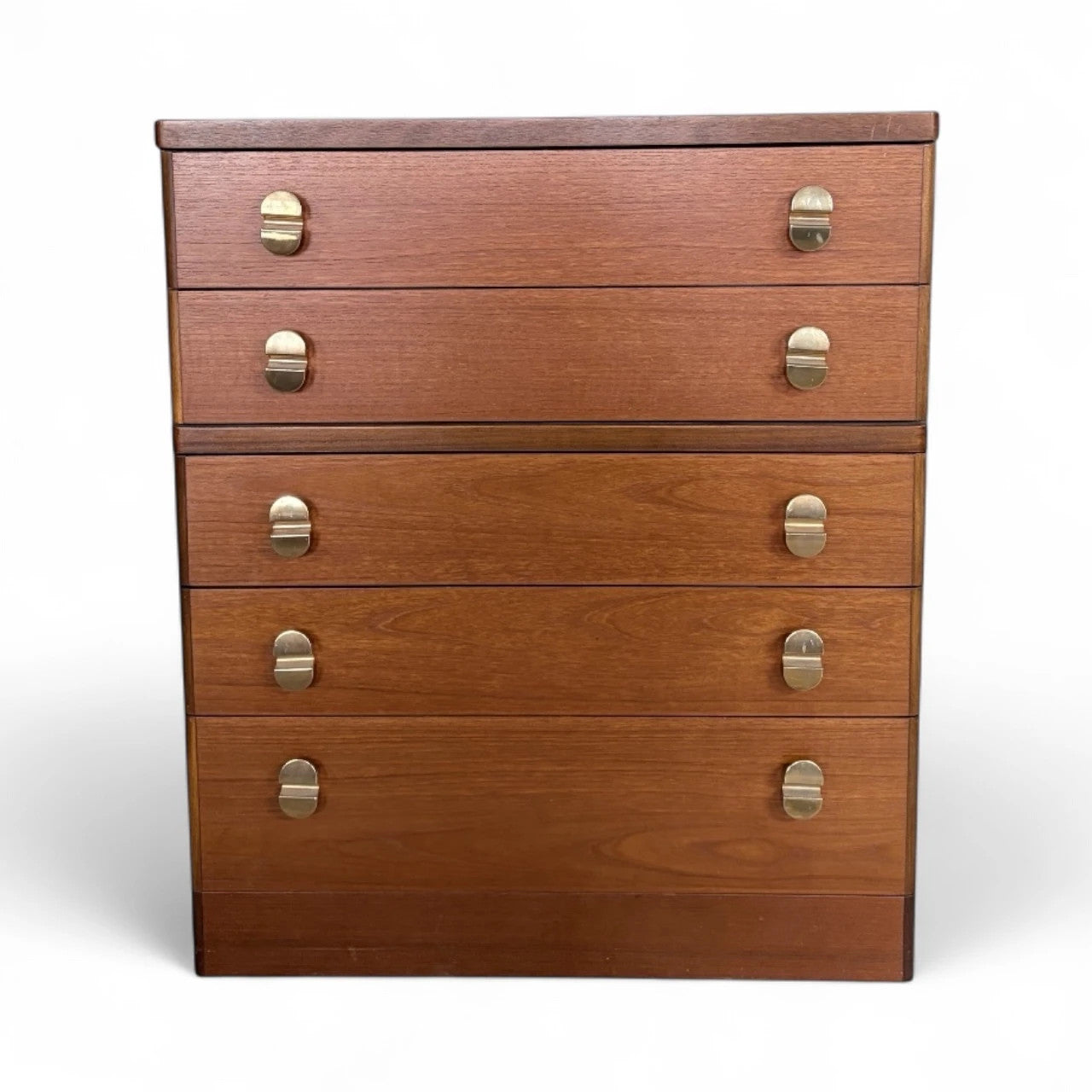 Mid Century Vintage Stag Teak Chest of Drawers with Brass Handles