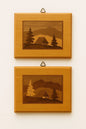 Vintage Polish Marquetry Wall Plaques Mid-Century Rustic Cabin Decor – Set of 2