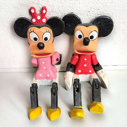 Vintage 1930s Mickey Mouse and Minnie Mouse Wood Puppets
