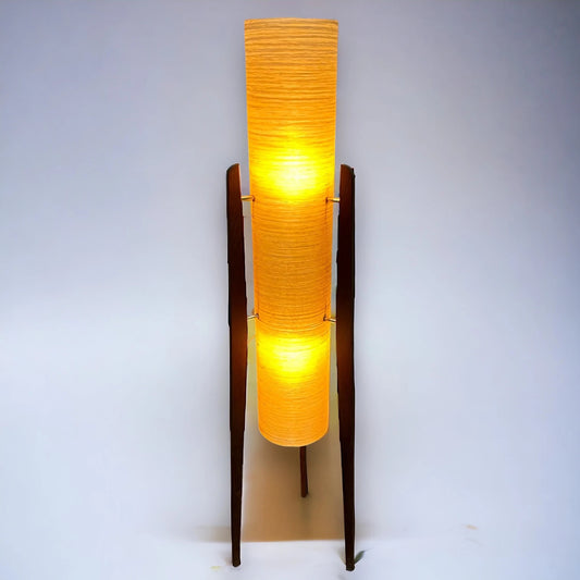Mid Century Orange Fibreglass & Teak Rocket Floor Lamp
