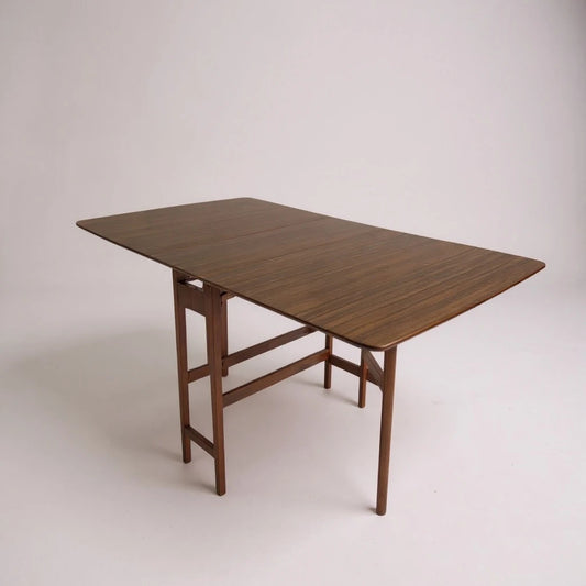 Teak Formica Gateleg Drop Leaf Dining Table, Vintage Mid Century Extendable Table