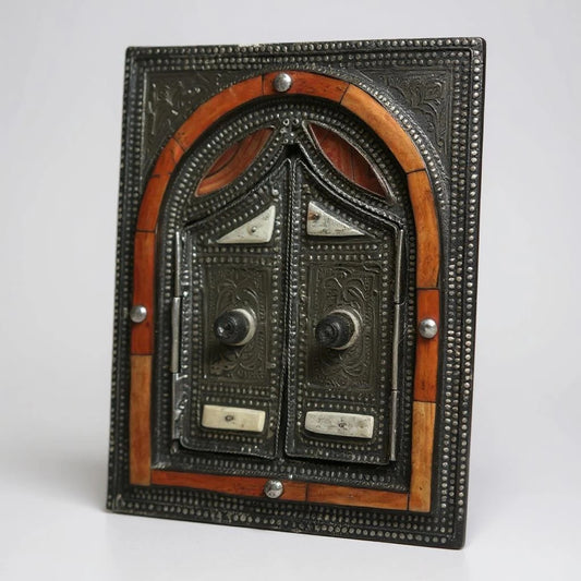 Vintage 1970s Brass and Bone Moroccan Window Mirror