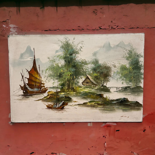 Mid century Japanese landscape oil painting