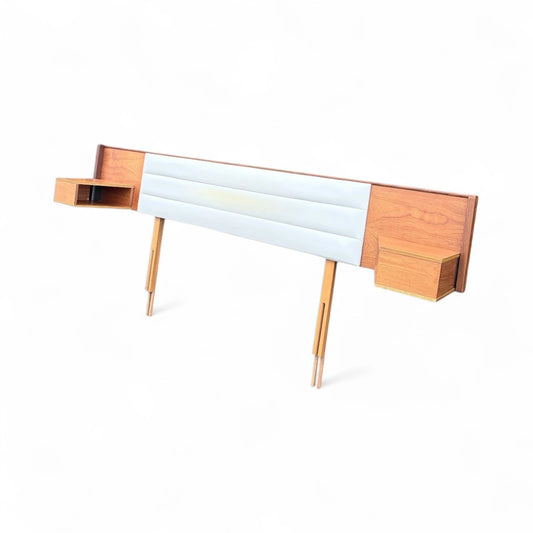 Mid-Century Teak Headboard with Floating Bedside Cabinets by Slumberland