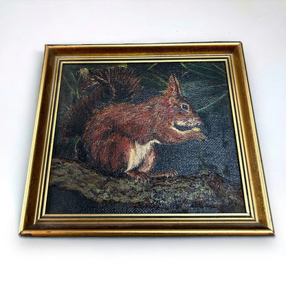 Vintage 1980s Squirrel Oil Painting