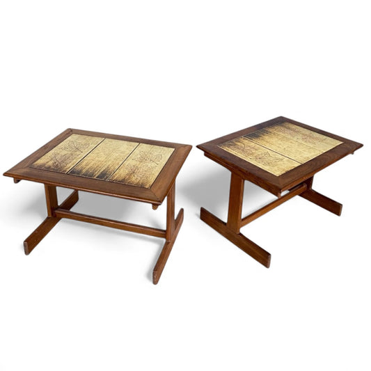 Pair of Vintage Mid-Century Teak & Tile Bedside Tables