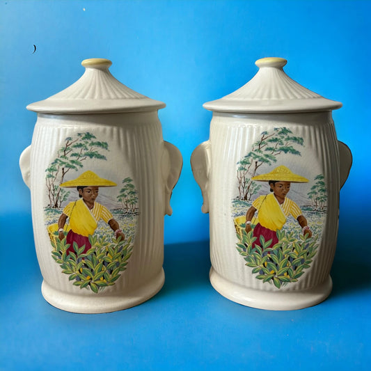 Vintage 1950s Pair of Sylvac Tea Caddys
