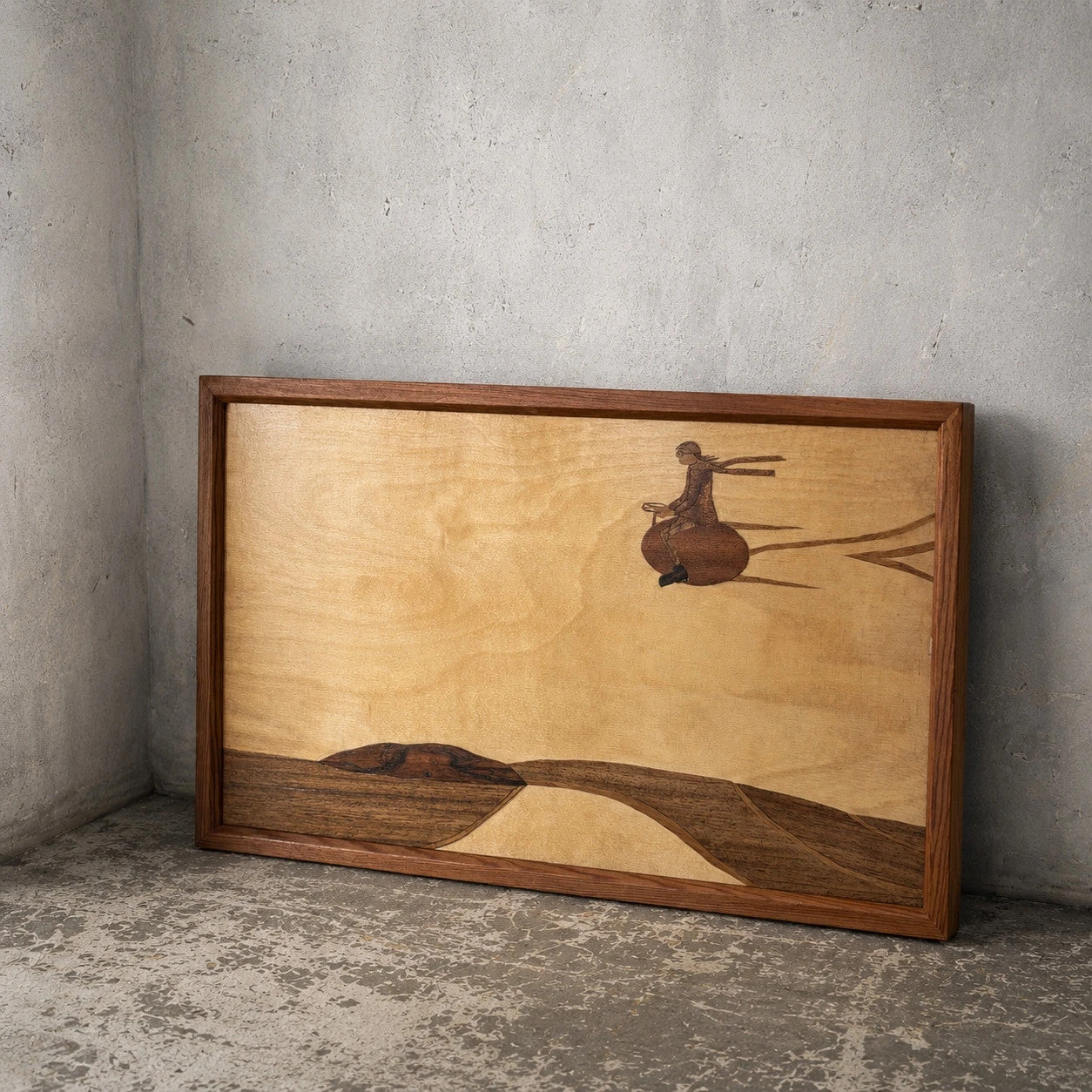 Mid Century Handcrafted Wood Marquetry Landscape Wall Art – Framed