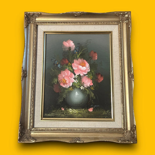 Vintage 1970s Floral Art Gilt Oil Painting