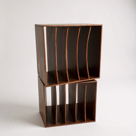 Mid Century modern teak wood vinyl record storage cubes