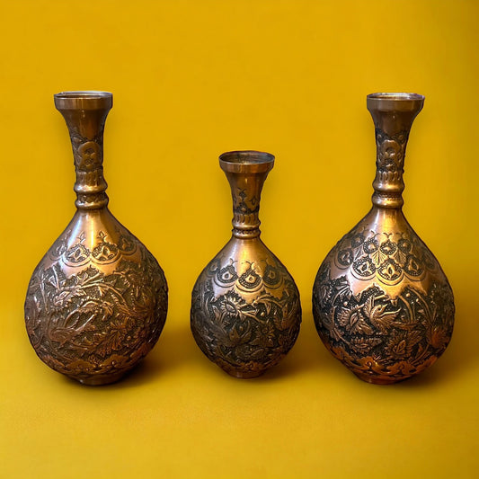 Vintage 1950s Persian Copper Set of Vases