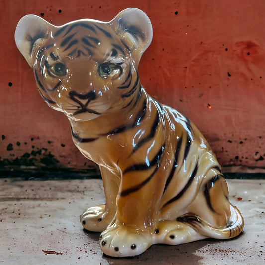 Vintage 1960s Ceramic Tiger Cub Statue