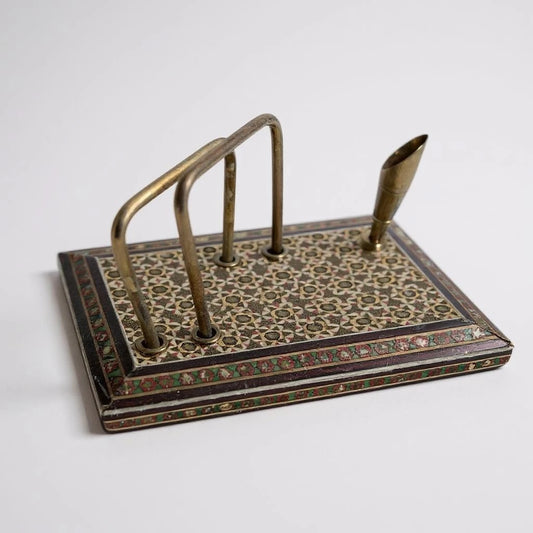 Vintage 1980s Persian Khatam Mosaic Art Marquetry Desk Letter Organiser